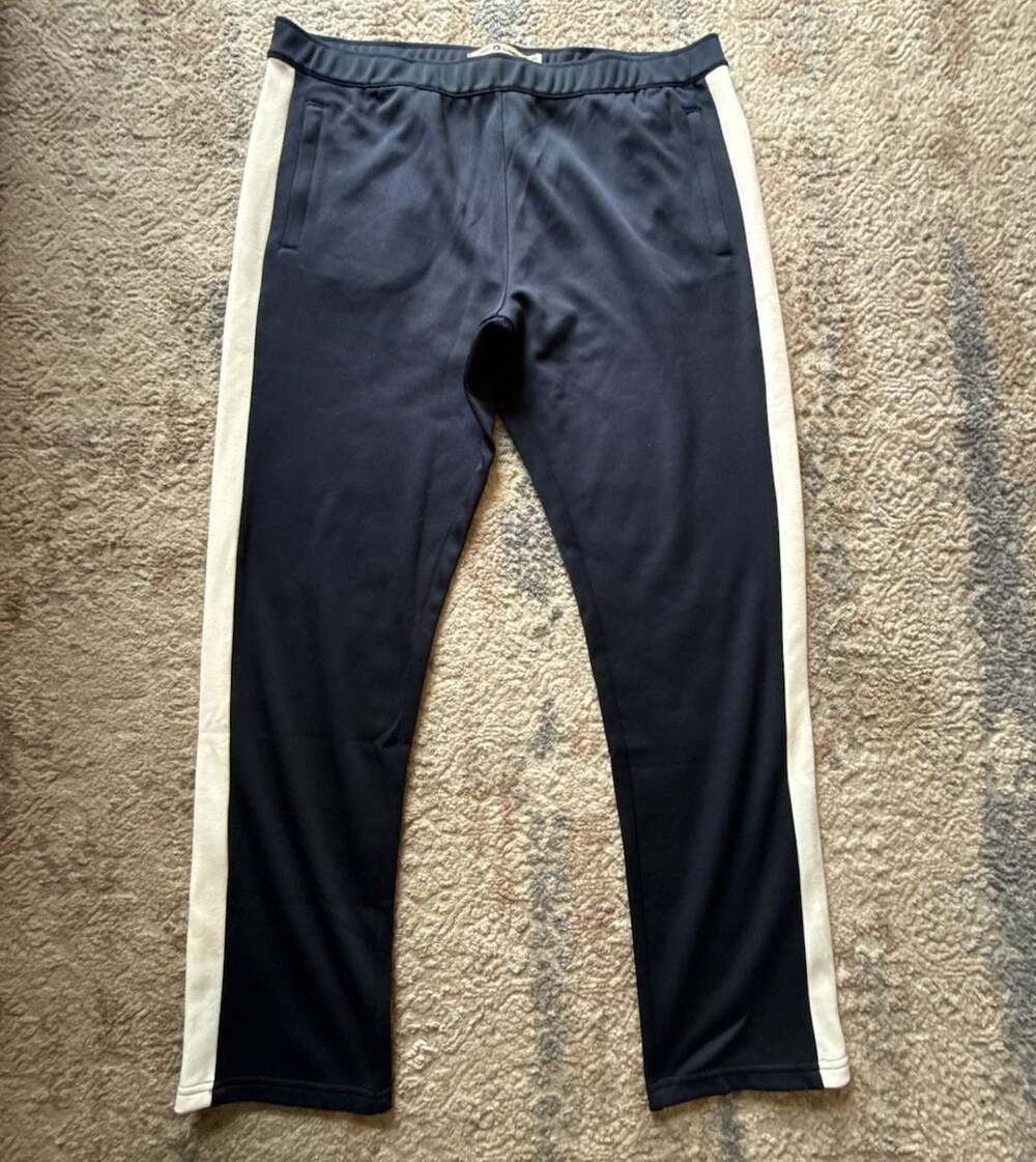 Tory Sport Navy and Cream Side-Stripe Track Pants with Ankle Zippers